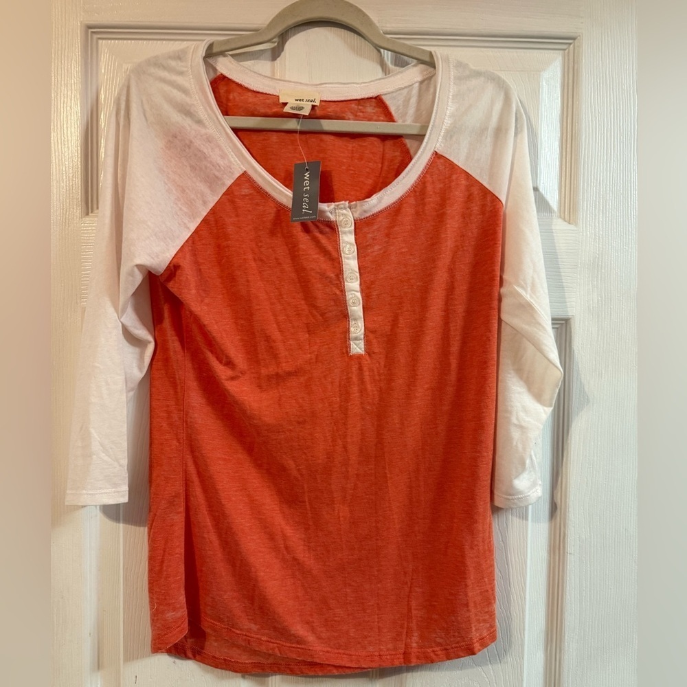 Wet Seal Orange and White Long Sleeve Tee